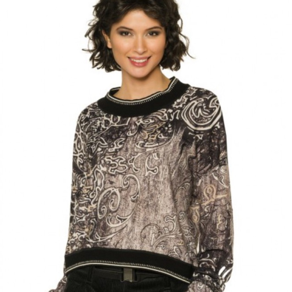 Beate Heymann black cream pullover paisley sweater NWT size 38